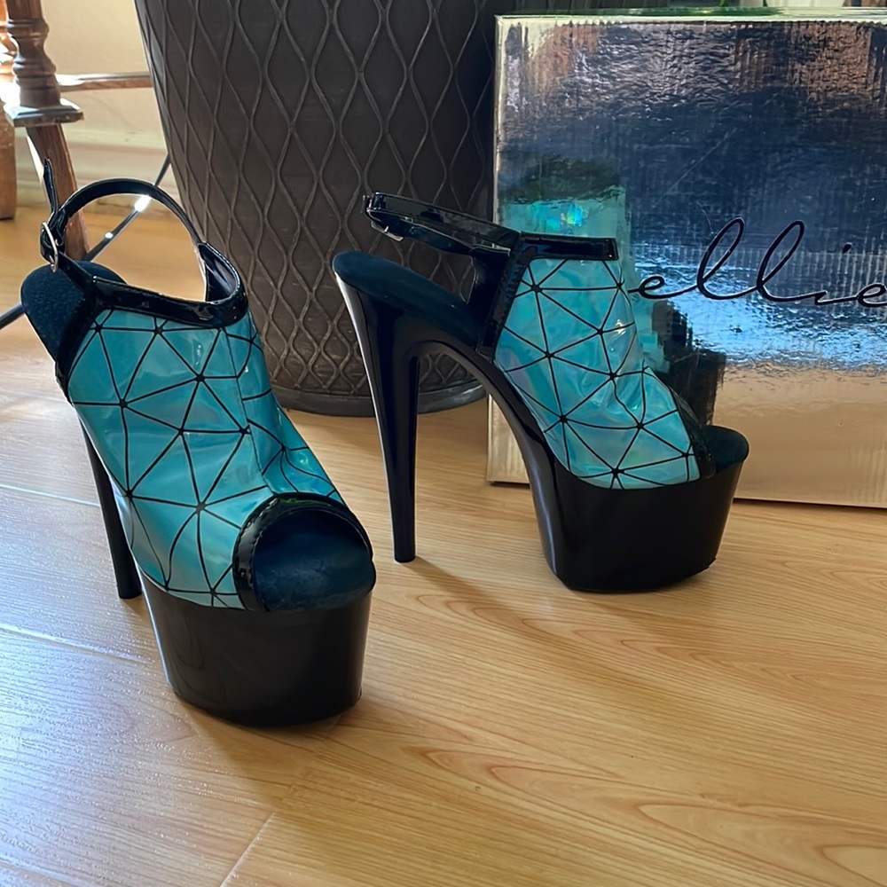 Ellie Blue and Black Platform Heels